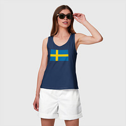 Майка женская хлопок Швеция Флаг Швеции, цвет: тёмно-синий — фото 2