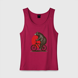 Майка женская хлопок Медведь на велосиеде, цвет: маджента
