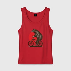 Майка женская хлопок Медведь на велосиеде, цвет: красный