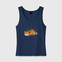 Майка женская хлопок Маленький тигр спит, цвет: тёмно-синий