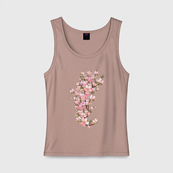 Майка женская хлопок Весна Цветущая сакура Japan, цвет: пыльно-розовый