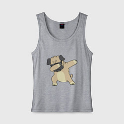 Майка женская хлопок Дэббинг мопс в чёрных очках - Dabbing dog, цвет: меланж