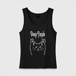 Майка женская хлопок Deep Purple Рок кот, цвет: черный
