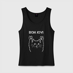 Майка женская хлопок Bon Jovi Рок кот, цвет: черный