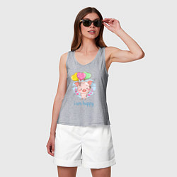 Майка женская хлопок Iam happy поросенок, цвет: меланж — фото 2