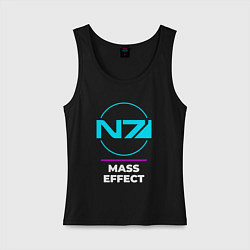 Майка женская хлопок Символ Mass Effect в неоновых цветах, цвет: черный