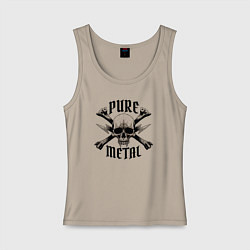 Майка женская хлопок Heavy metal skullчистый металл, цвет: миндальный