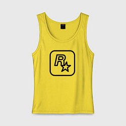 Майка женская хлопок Логотип Rockstar games чб, цвет: желтый