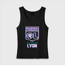 Майка женская хлопок Lyon FC в стиле Glitch, цвет: черный