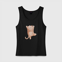 Майка женская хлопок Рыжий пушистый котик, цвет: черный