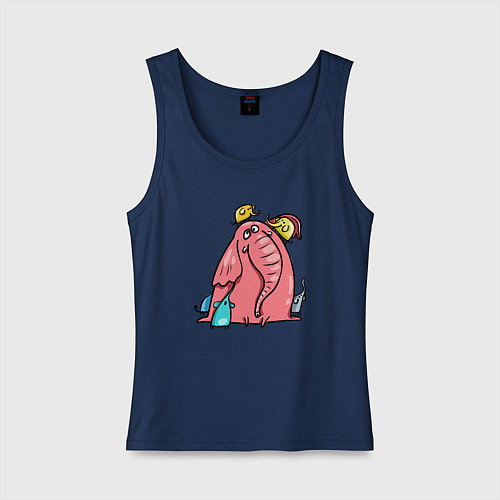 Женская майка Розовая слоника со слонятами / Тёмно-синий – фото 1