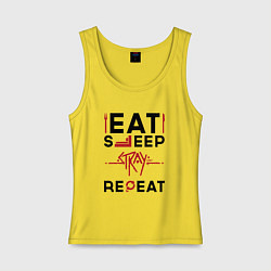 Майка женская хлопок Надпись: Eat Sleep Stray Repeat, цвет: желтый