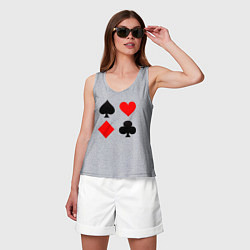 Майка женская хлопок Четыре масти игральных карт, цвет: меланж — фото 2