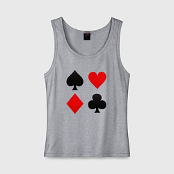 Майка женская хлопок Четыре масти игральных карт, цвет: меланж