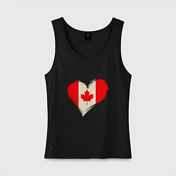 Майка женская хлопок Сердце - Канада, цвет: черный