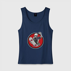 Майка женская хлопок Скелет скейтбордист, цвет: тёмно-синий