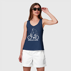 Майка женская хлопок Бигфут на велосипеде, цвет: тёмно-синий — фото 2