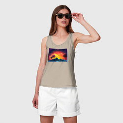 Майка женская хлопок Пляж и пальмы абстрактный ретро дизайн, цвет: миндальный — фото 2