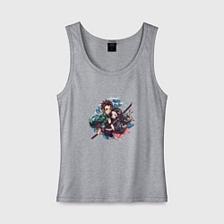 Майка женская хлопок Клинок, рассекающий демонов: истребитель демонов, цвет: меланж