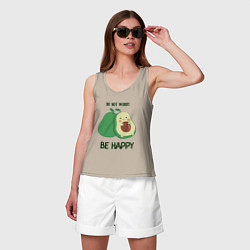 Майка женская хлопок Dont worry be happy - avocado, цвет: миндальный — фото 2