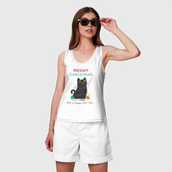 Майка женская хлопок Meowy Christmas and a happy purr year, цвет: белый — фото 2