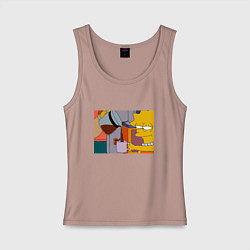 Майка женская хлопок Лиза Симпсон и кофе, цвет: пыльно-розовый