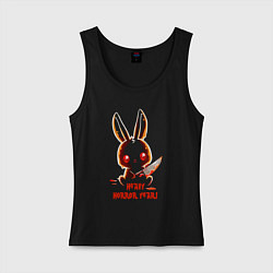 Майка женская хлопок A rabbit with a bloody knife, цвет: черный