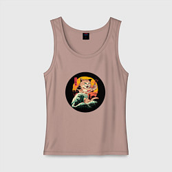 Майка женская хлопок Большой японский кот с суши, цвет: пыльно-розовый