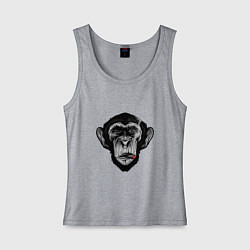 Майка женская хлопок Шимпанзе с сигарой, цвет: меланж