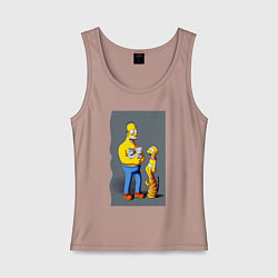 Майка женская хлопок Homer Simpson and cats - нейросеть арт, цвет: пыльно-розовый