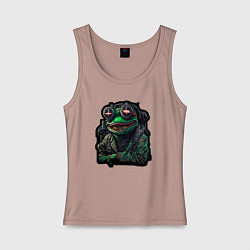 Майка женская хлопок Лягушонок Пепе киберпанк, цвет: пыльно-розовый