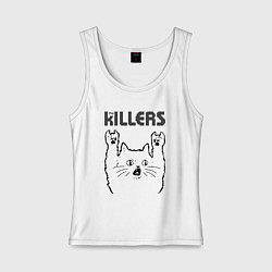 Майка женская хлопок The Killers - rock cat, цвет: белый