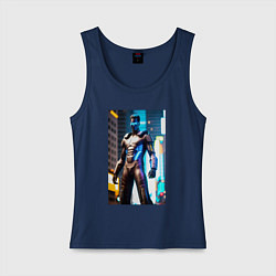 Майка женская хлопок Чувак в стиле киберпанк - неоновое свечение, цвет: тёмно-синий