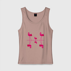 Майка женская хлопок Шесть розовых фламинго, цвет: пыльно-розовый