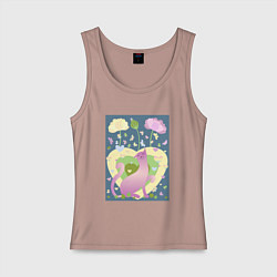 Майка женская хлопок Милая кошечка среди бабочек и цветов, цвет: пыльно-розовый