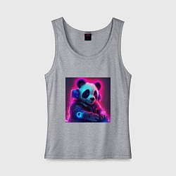 Майка женская хлопок Диджей панда в свете неона, цвет: меланж