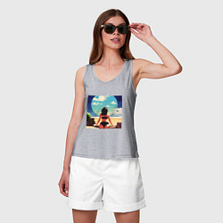 Майка женская хлопок Девушка на пляже, цвет: меланж — фото 2