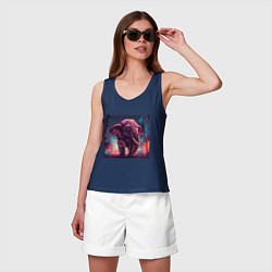 Майка женская хлопок Кибер-слон в свете неона, цвет: тёмно-синий — фото 2