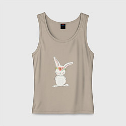 Майка женская хлопок Милый кролик с венком на голове, цвет: миндальный