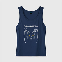 Майка женская хлопок Depeche Mode rock cat, цвет: тёмно-синий