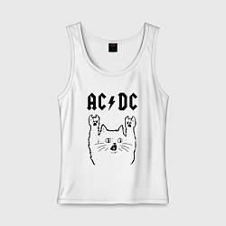 Майка женская хлопок AC DC - rock cat, цвет: белый