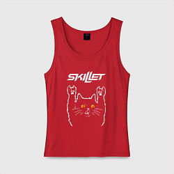 Майка женская хлопок Skillet rock cat, цвет: красный