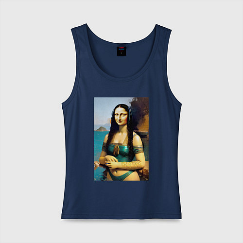 Женская майка Мона Лиза на пляже - Биарриц - Франция / Тёмно-синий – фото 1