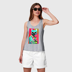 Майка женская хлопок Cat in sunglasses - pop art, цвет: меланж — фото 2