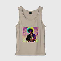 Майка женская хлопок Jimi Hendrix Rock Idol Art, цвет: миндальный