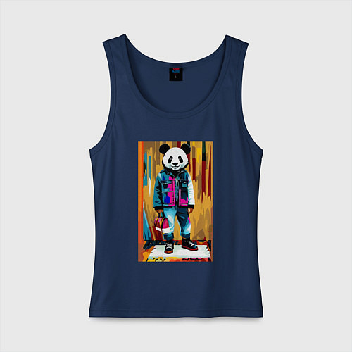 Женская майка Funny panda - pop art / Тёмно-синий – фото 1