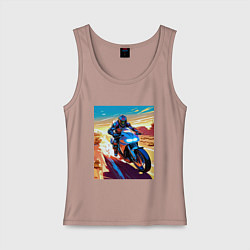 Майка женская хлопок Мотоциклист в пустыне, цвет: пыльно-розовый