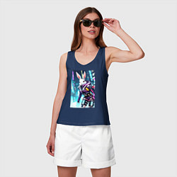 Майка женская хлопок Крутая зайчиха - киберпанк, цвет: тёмно-синий — фото 2