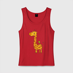 Майка женская хлопок Жираф и птичка, цвет: красный