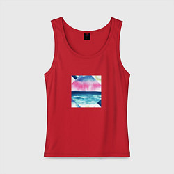 Майка женская хлопок Абстрактное море закат рассвет, цвет: красный